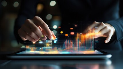 A person is using a tablet to draw a graph