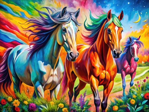 Vibrant Hues Dance Across A Canvas Of Equine Grace, Capturing The Spirit Of A Colorful Bond.