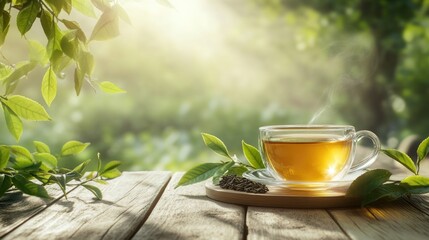 A Cup of Tea in a Lush Garden