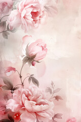 Fototapeta premium A romantic floral wallpaper featuring delicate pink roses and soft watercolor tones, perfect for adding a touch of elegance, romantic and feminine atmosphere.