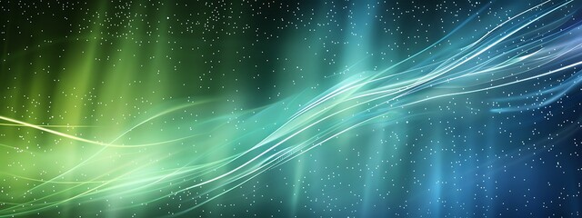 northern lights wavy glitter background, arctic holiday atmosphere, green blue gradient wallpaper, graphic abstract light beam glowing effect, night stars sky, milky way art banner, magic space scene
