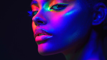 Fototapeta premium portrait of a woman with neon makeup