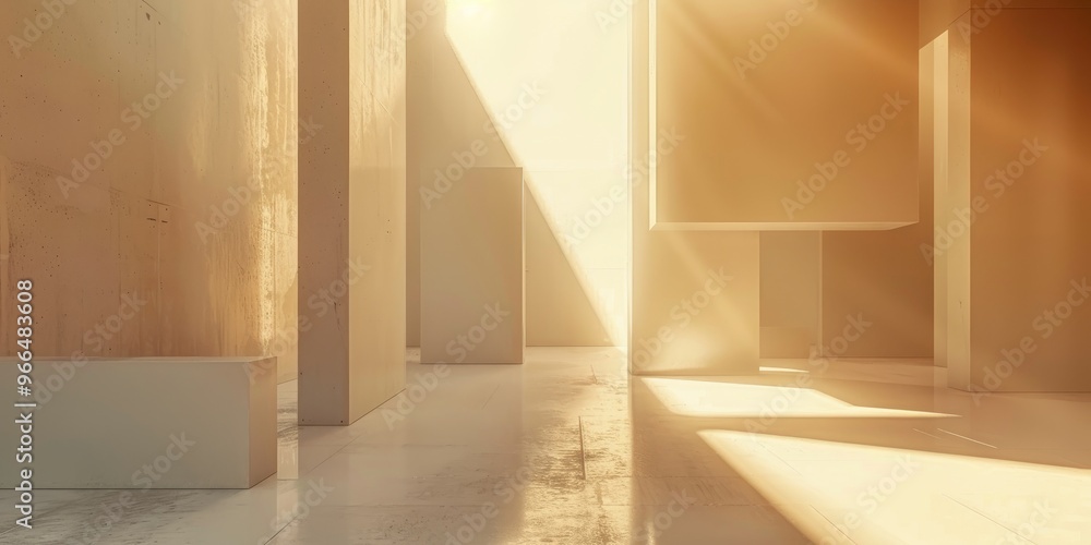 Aufkleber modern minimalist buildings within an open white cube with soft light