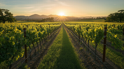 Naklejka premium vineyard at sunset