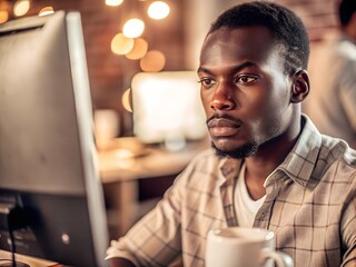 A computer worker in a tech startup office