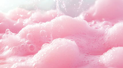 Fototapeta premium The bathtub is filled with soft, pink bubbles that look like fluffy clouds.