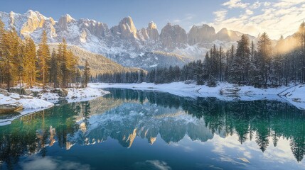 Mountain Range Reflected in a Winter Lake