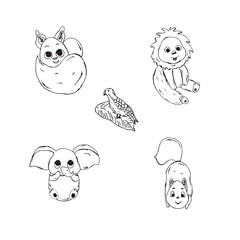  Graphic animals. Hand draws graphic illustrations on a white background. Graphic animals for design