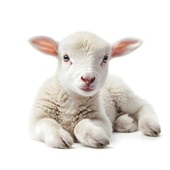 Fototapeta premium Isolated portrait of a baby lamb, showcasing its cuteness on white
