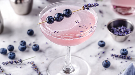 A sophisticated non-alcoholic sparkling cocktail in a flared coupe glass, highlighting a delicate...