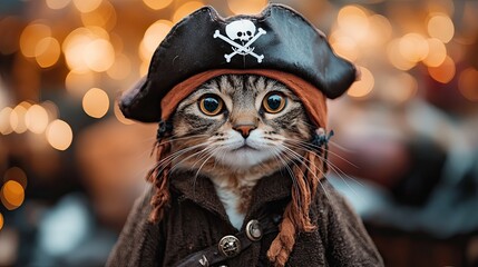 Fototapeta premium cute tabby cat dressed as a pirate 