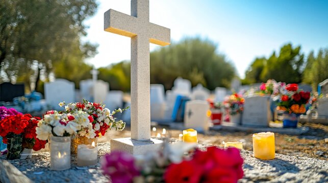 cross in the cemetery on All Saints Day
