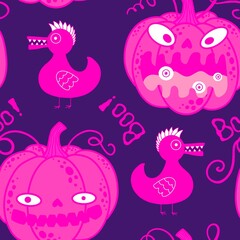 Halloween cute pumpkins seamless monsters pattern for wrapping paper and fabric