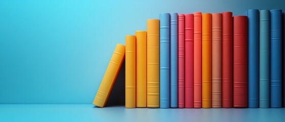 Obraz premium A Row of Colorful Books Against a Light Blue Background