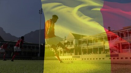 Animation of flag of belgium over diverse rugby players - Powered by Adobe