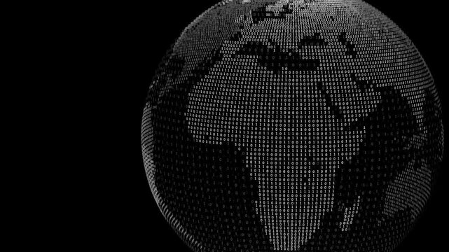 planet earth made of binary numbers 3d animation loop. Can be used to represent big data of virtual reality, wireless technology telecommunications or ransomware cyber attack database