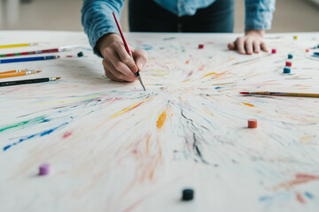Close-up of a person drawing on a large canvas with colorful, bold strokes. The image symbolizes creative freedom and the right to express oneself, with the focus on the hand and brushstrokes