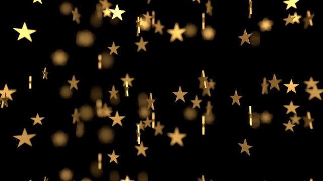 yellow golden stars falling glitter sparkles 3d animation loop. Can be used to represent celebration template, luxury success or award design