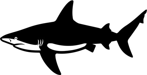 Shark silhouette illustration, marine predator icon design