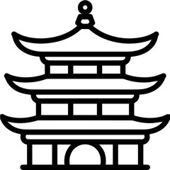 Black and white illustration image depicting traditional architectural style