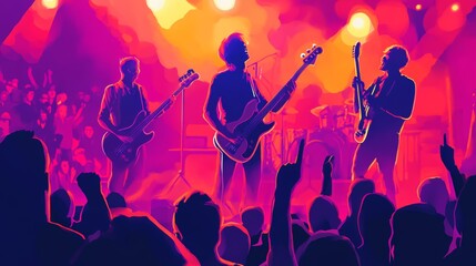 musican band in front of fans illustration