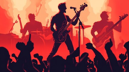 musican band in front of fans illustration