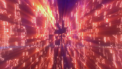 Abstract glowing energy futuristic yellw hi-tech abstract background made of lines and computer stripes