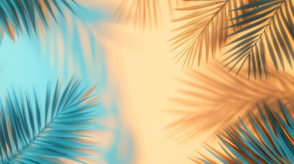 Palm Leaves and Shadows on a Pastel Background