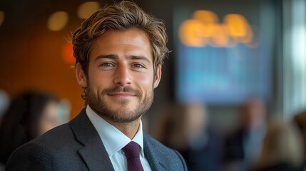 Business man presenting data in a meeting room, pointing to a graph, confident and professional, corporate leadership, business growth, commercial use, business man leading a presentatio