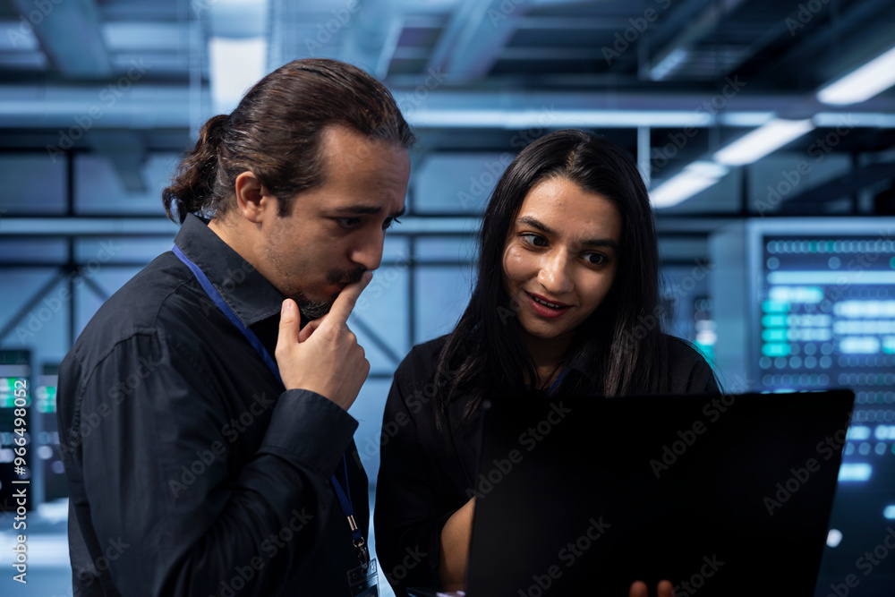 Poster it experts in server hub doing brainstorming, finding ways to ensure data remains shielded from pote