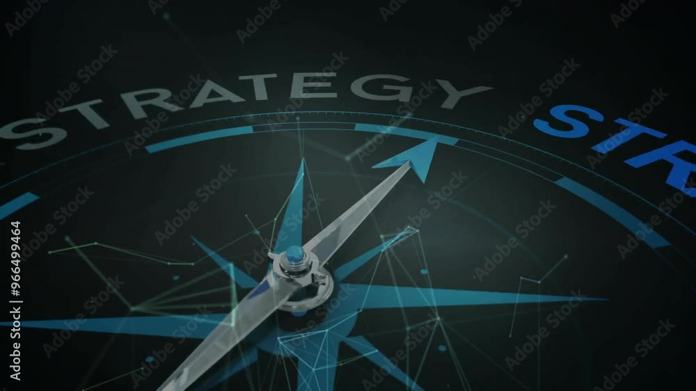 Poster animation of compass spinning and strategy text with data processing