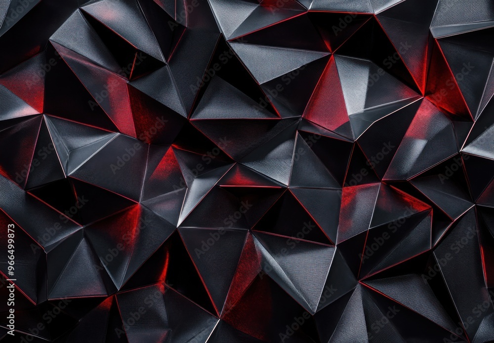 Poster a black and red abstract background with geometric patterns of triangles, stars, lines, shapes, text