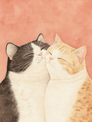 watercolor painting of cats in love