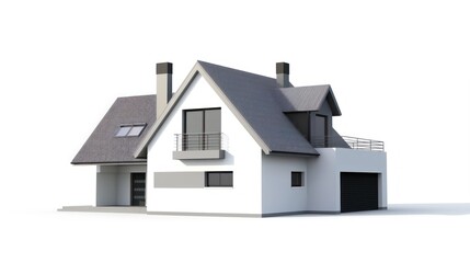 Modern Two-Story House with White Walls and Gray Roof