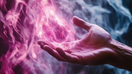A Hand Holding a Ball of Purple Energy in Smoke
