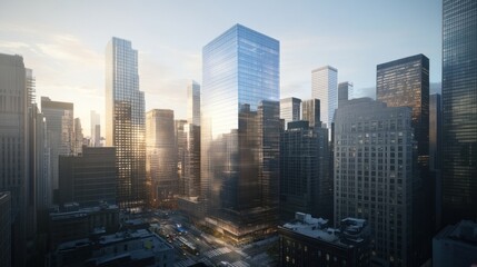 Obraz premium Modern Skyscrapers in an Urban Landscape at Dawn