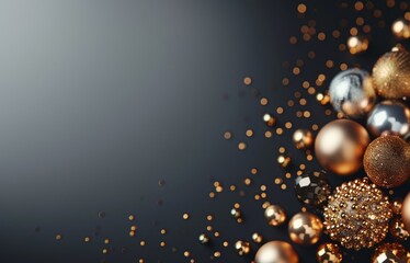 background with christmas tree balls on a gray background. place for text