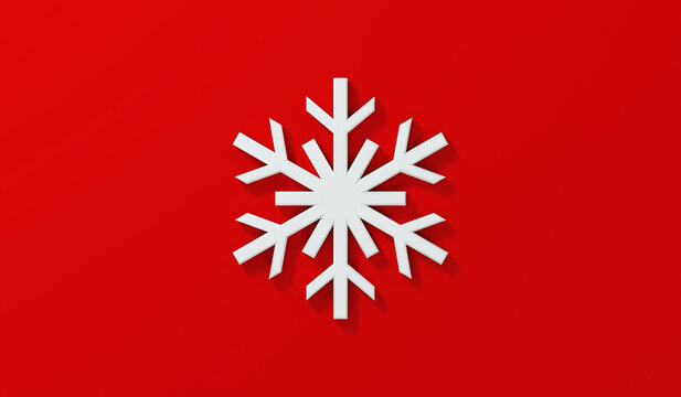 flocon de neige blanc en relief sur fond rouge uni - 3D rendering