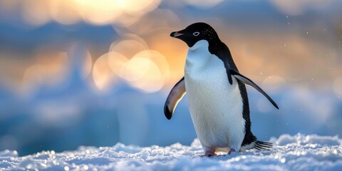 Obraz premium Adelie penguin Pygoscelis adeliae standing on snowy surface