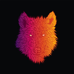 Abstract wolf head. Original vector illustration in vintage style isolated on black background. T-shirt design.