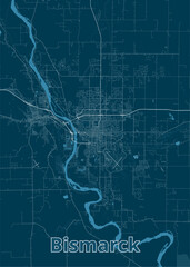Bismarck, North Dakota, United States artistic blueprint map poster