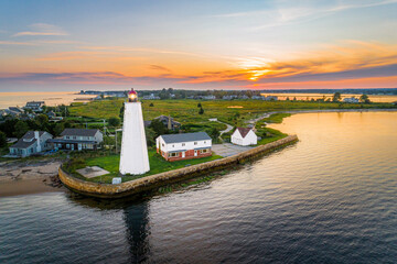Summer sunset along the Connecticut River, CT Shoreline, and Long Island Sound in Old Saybrook, CT,...