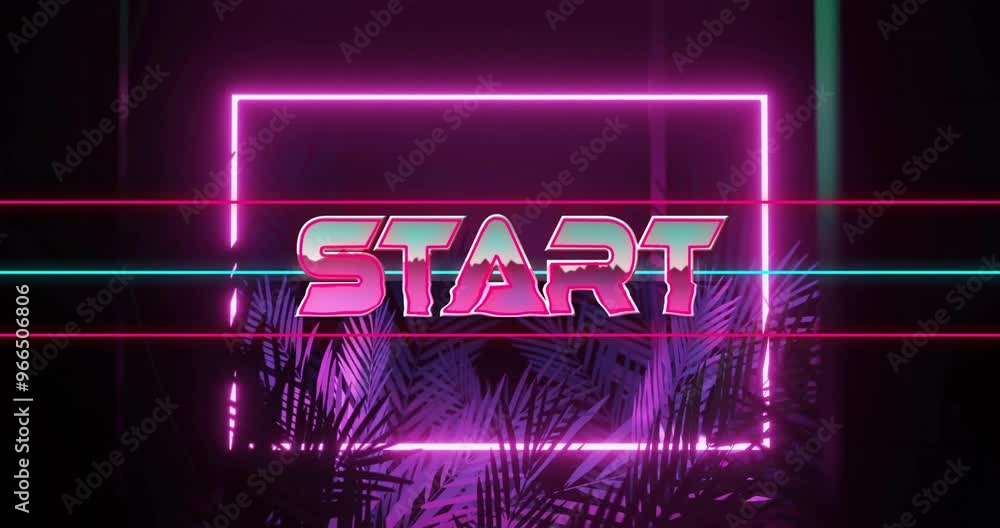 Poster Animation of start text over neon pattern background