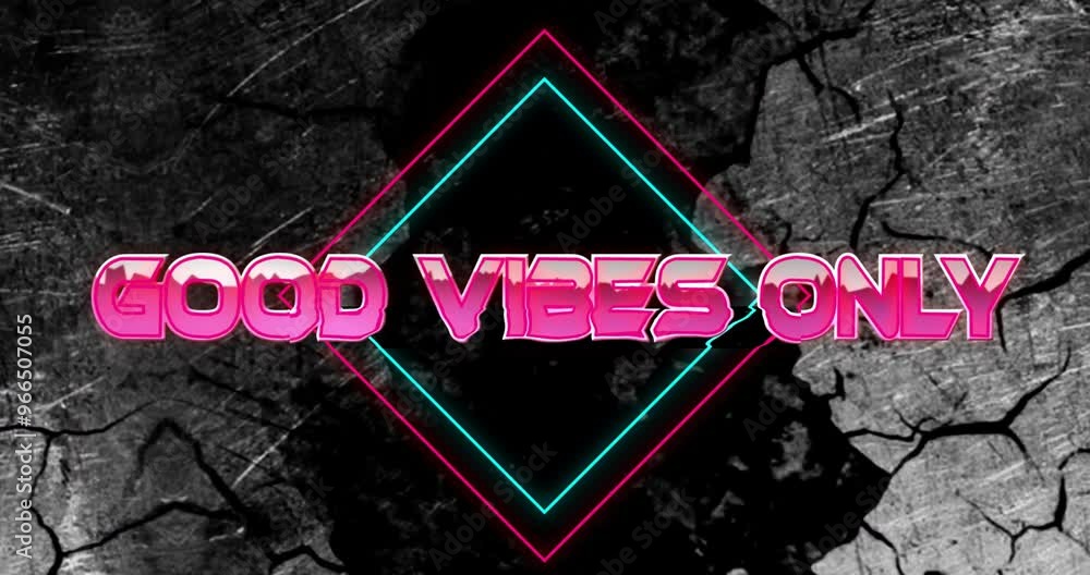 Poster Animation of good vibes only text over neon pattern background