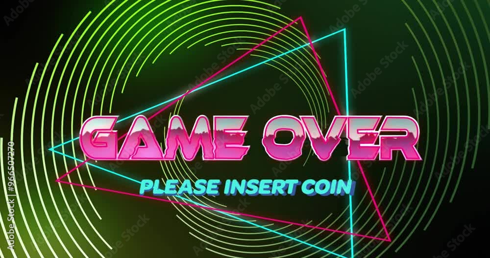 Poster Animation of game over text over neon pattern background