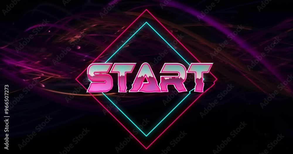 Poster Animation of start text over neon pattern background