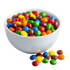 Fototapeten white bowl with colorful candy coated chocolates isolated on transparent background Generative Ai. © Sathaporn