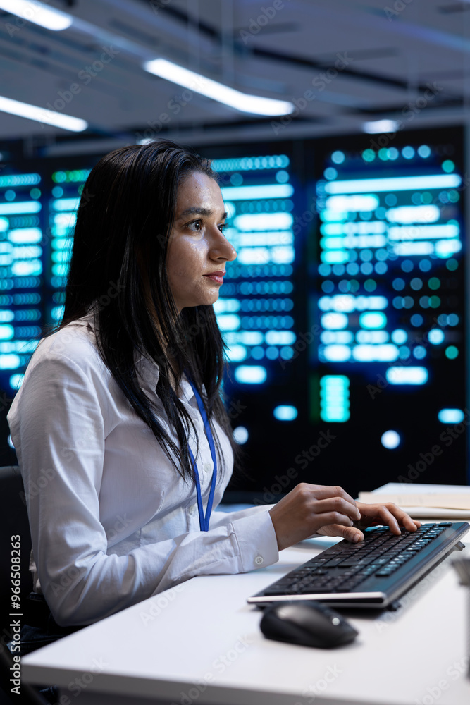 Poster manager in server hub using computer to find firewall misconfigurations affecting rackmounts perform