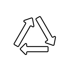 Black outline recycle symbol. The minimalist design features a bold, black outline of the classic recycling arrows, emphasizing sustainability in a clean, modern style while maintaining simplicity and