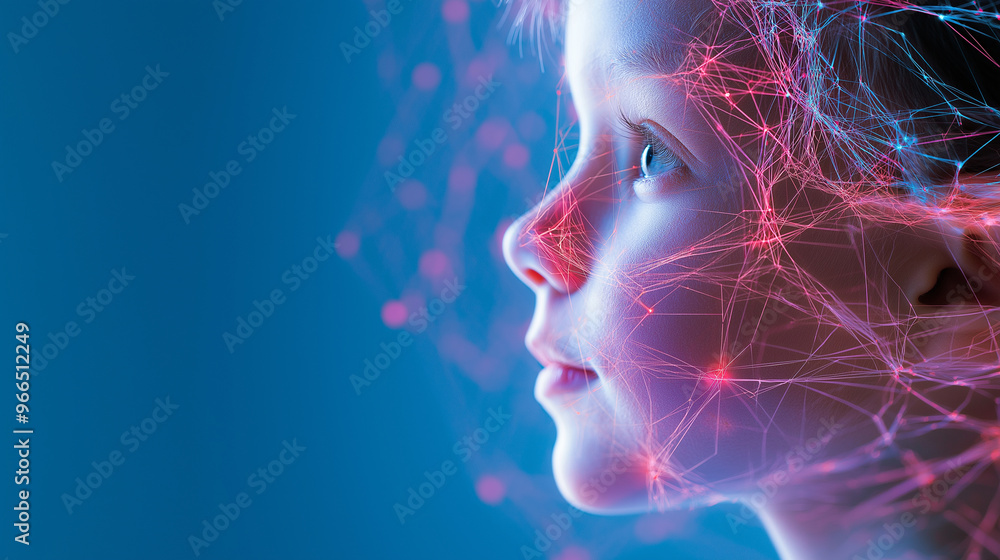 Poster a childâs head with transparent layers showing an active, colorful network of neural connections, 